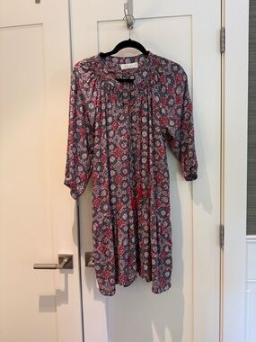 Unworn Natalie Martin Printed Boho Tunic Dress in Pink and Navy